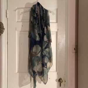 Large Floral Blue & Green Print Scarf